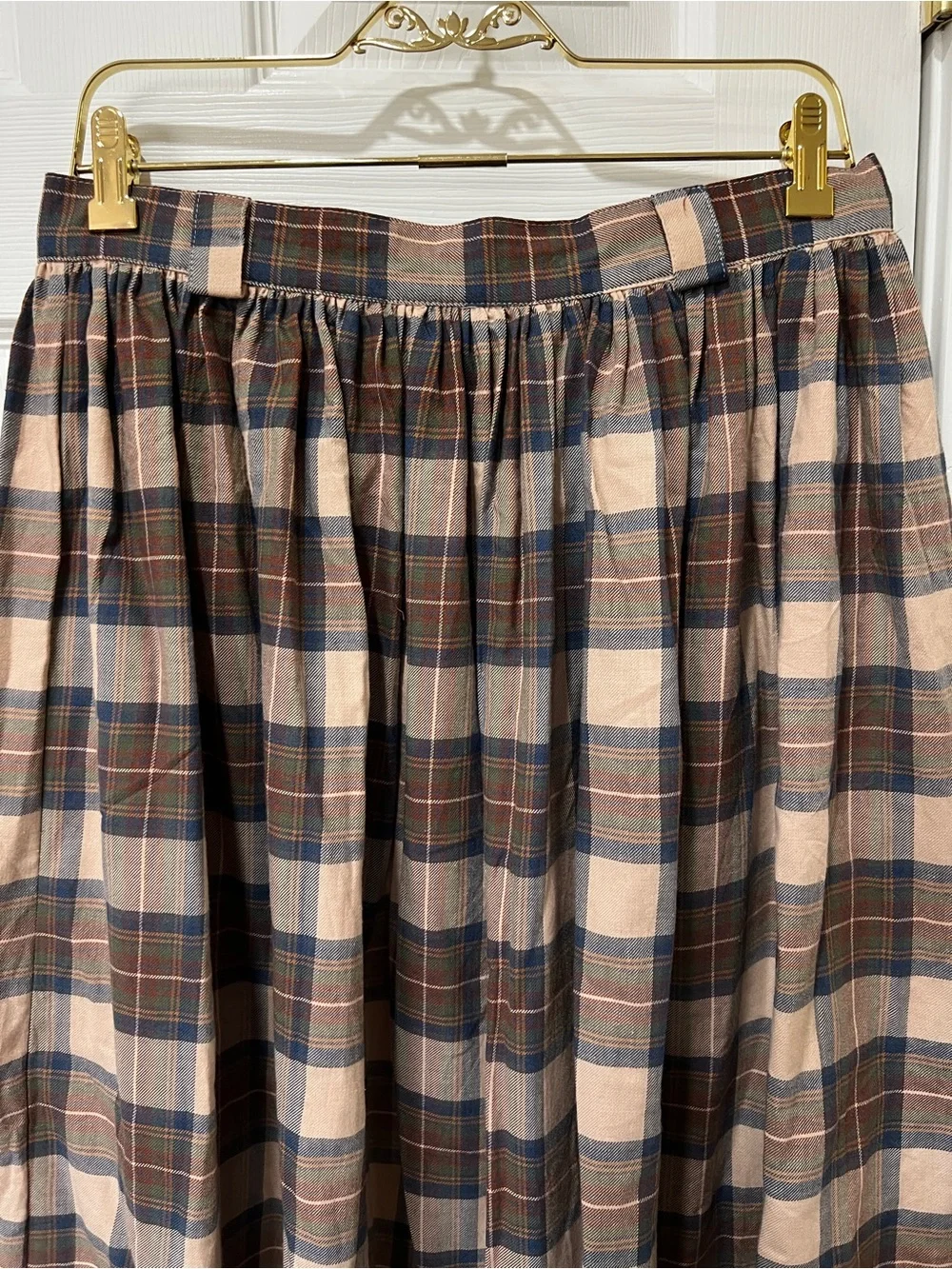 Laura Ashley vintage Plaid Maxi Skirt Pleated Size 12 Front Button Closure Brown - Picture 4 of 12